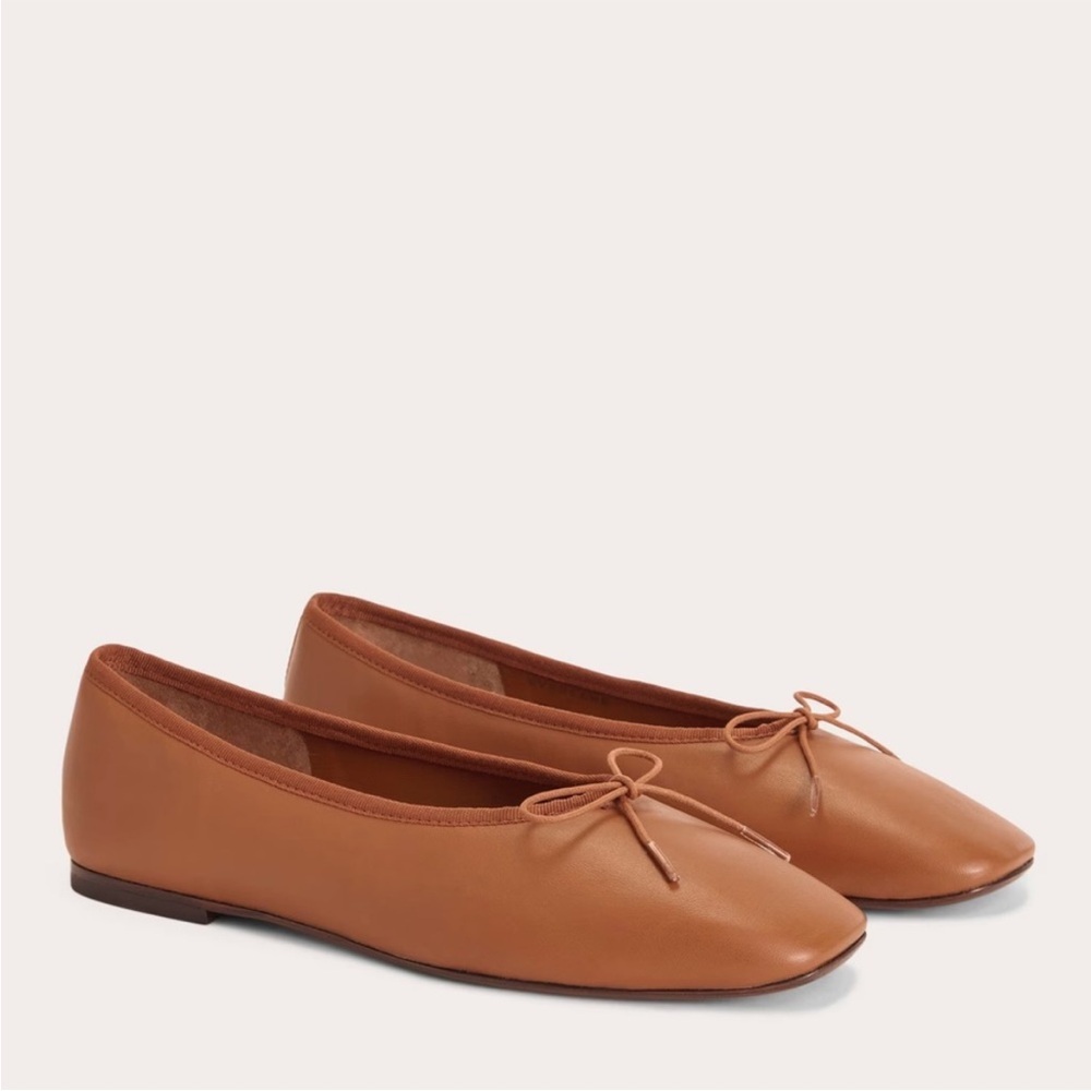 EXC LN EVERLANE The Day Ballet Flat Cognac Brown Toasted Almond 8.5 Square Toe - Picture 7 of 11
